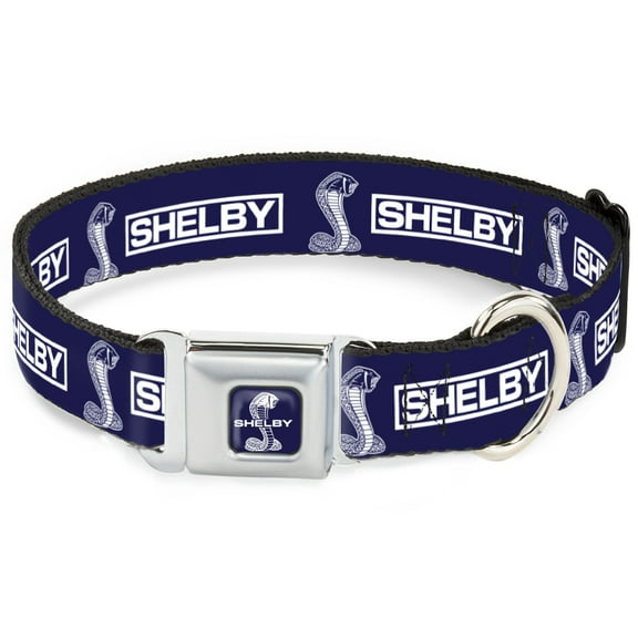 Carroll Shelby Pet Collar, Dog Collar Metal Seatbelt Buckle, Shelby Box Logo and Super Snake Cobra Blue White, 9.5 to 13 Inches 1.0 Inch Wide