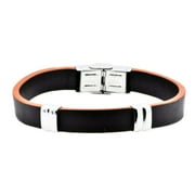 Arista Men's Bracelet in Brown and Orange Leather Stainless Steel, 8.5"
