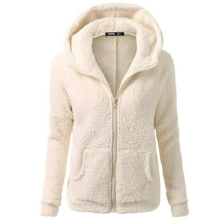 matoen Women Hooded Sweater Coat Winter Warm Wool Zipper Coat Cotton Coat Outwear BG3XL