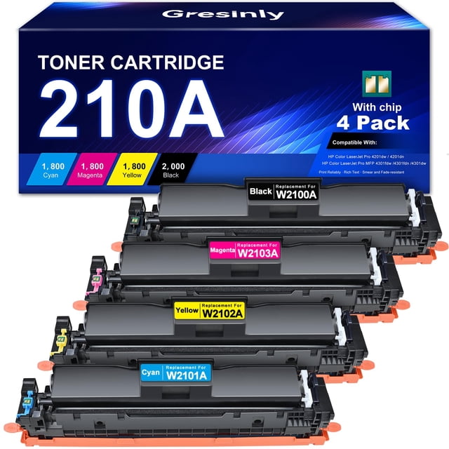 Cartuchos de tóner GRESINLY 210A, paquete de 4 unidades, alto rendimiento, 210X HP 210A