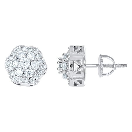 925 Sterling Silver Womens Cubic-Zirconia Flower Fashion Stud Earrings