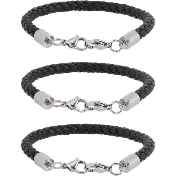 3 pcs Medical Alert Bracelet Imitation Leather Wrap Wide Cord Bracelet Replacement Bracelet Strand Black Leather Bolo Strand Black 7.09x 0.2inch