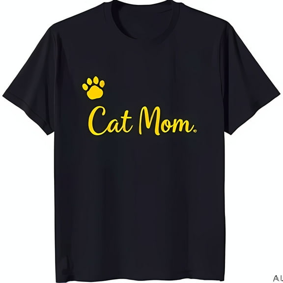 Cute Black Cat Mom T-Shirt with Yellow Print Soft & Comfortable Tee