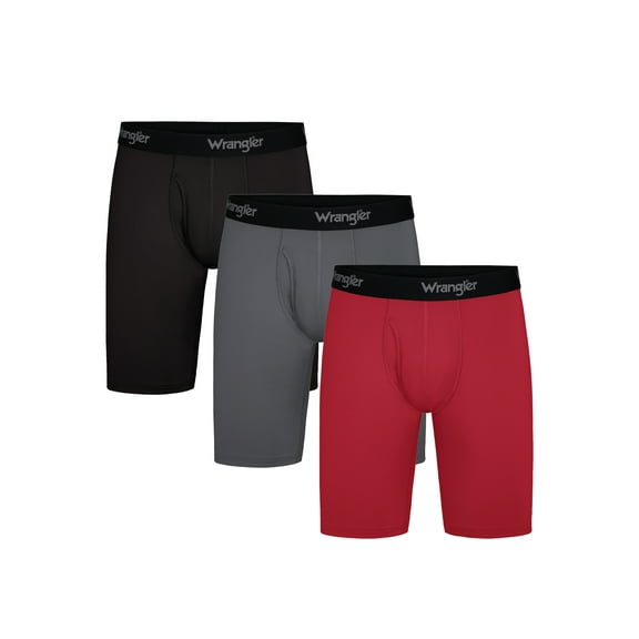 Wrangler Cool Carpenter 9" Boxer Briefs Men's Underwear, XL, Black/Charcoal/Salsa, 3-Pack