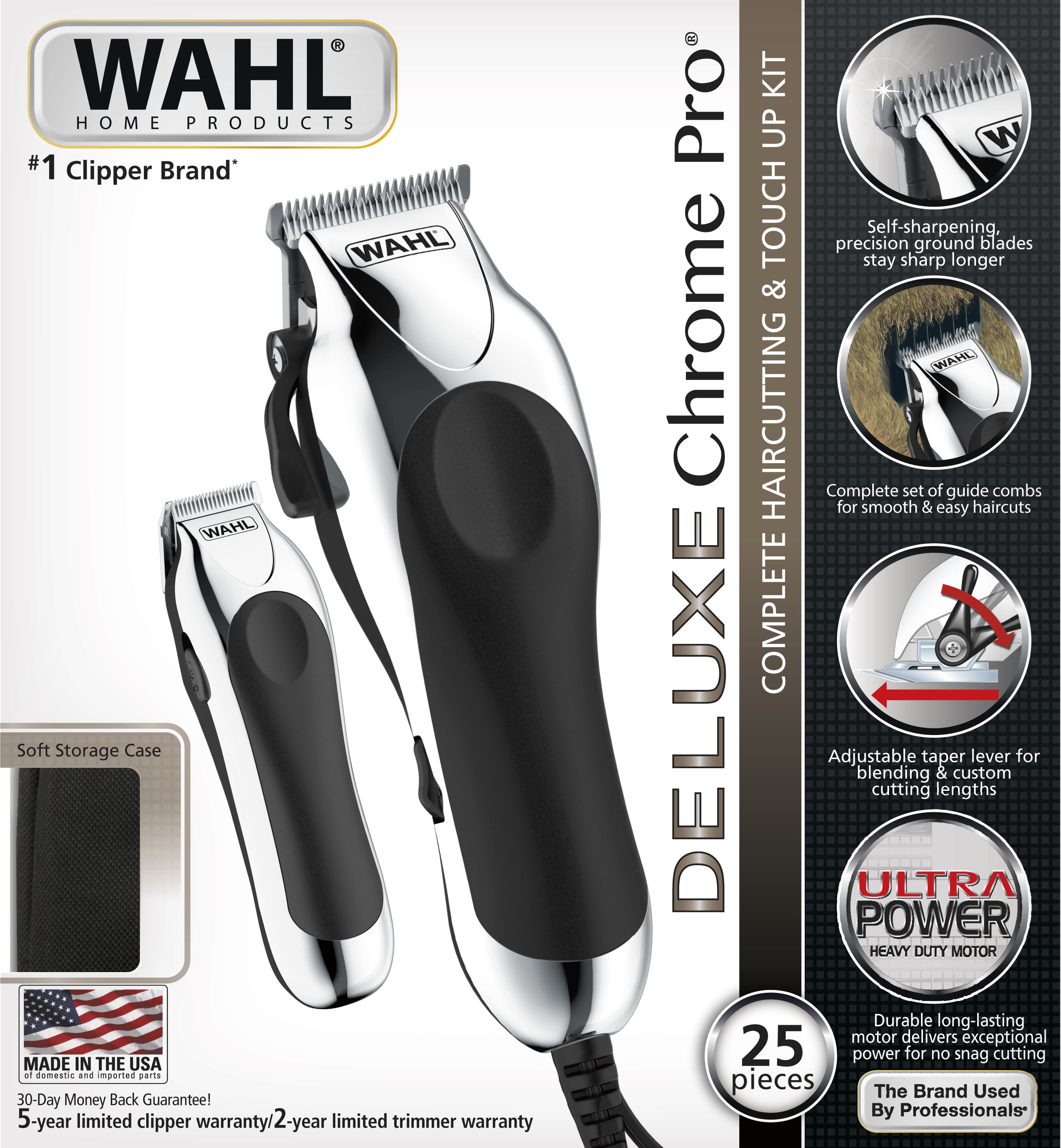 wahl deluxe chrome pro hair clipper kit