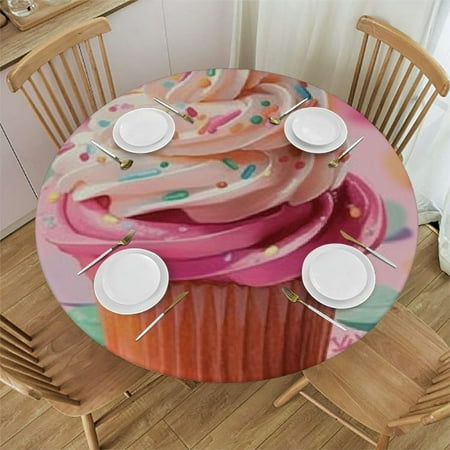

Sheronv Cupcake Round Table Cover Stain Resistant and Washable Indoor Outdoor Tablecloth Kitchen Dining Wedding Parties 100% Polyester Waterproof Tablecloth 46 -50