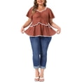 thumbnail image 2 of Agnes Orinda Women's Plus Size Floral Sweetheart Neck Lace Short Ruffle Sleeve Summer Blouses 3X Red, 2 of 6