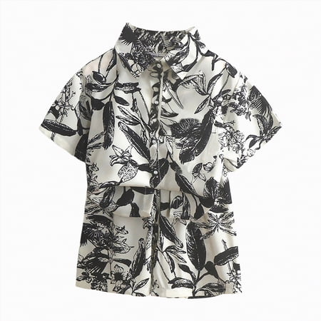 mgoYE Toddler Baby Boys Hawaiian Shirt Shorts Set Summer Casual Short Sleeve Button Beach Tee Tops Shorts Set|Grey 5-6 Years