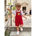 thumbnail image 5 of Yuemengxuan Toddler Boy Back to School Shorts Overalls Letter Apple Embroidery Sleeveless Jumpsuit, 5 of 9