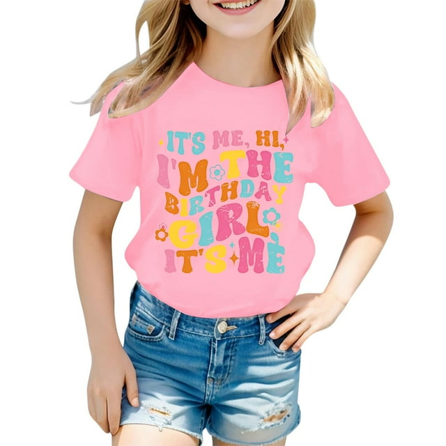 T-shirts pour Filles Col Rond Imprimé Manches Courtes Hauts d'Été pour Filles Taille 6-7 Ans Vêtements Mode Fille