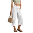 thumbnail image 5 of Womens Cotton Capris Lounge Yoga Pajama Cropped Pants Casual Wide Leg with Pockets Elastic Waist Workout Sweat Pants Summer White XL(XL), 5 of 9