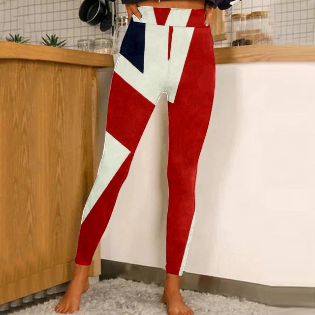 MKLEKYY Leggings para mujer Pantalones de yoga deportivos ajustados de moda informal para mujer Leggings estampados coloridos del Día de la Independencia