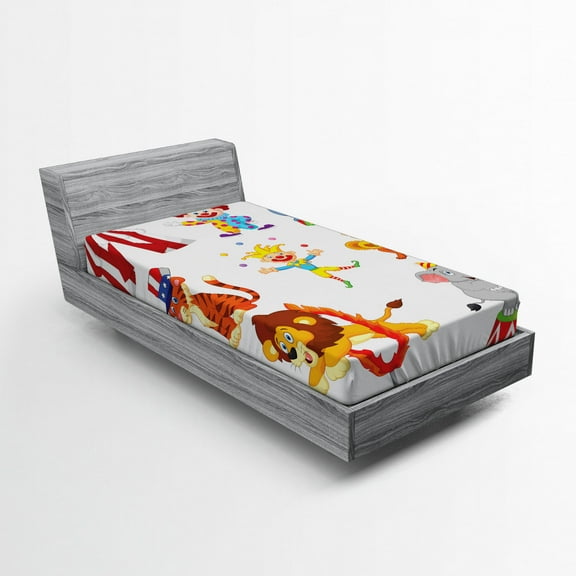 Ambesonne Cartoon Fitted Sheet, Circus Wild Animals, Twin Size, Multicolor