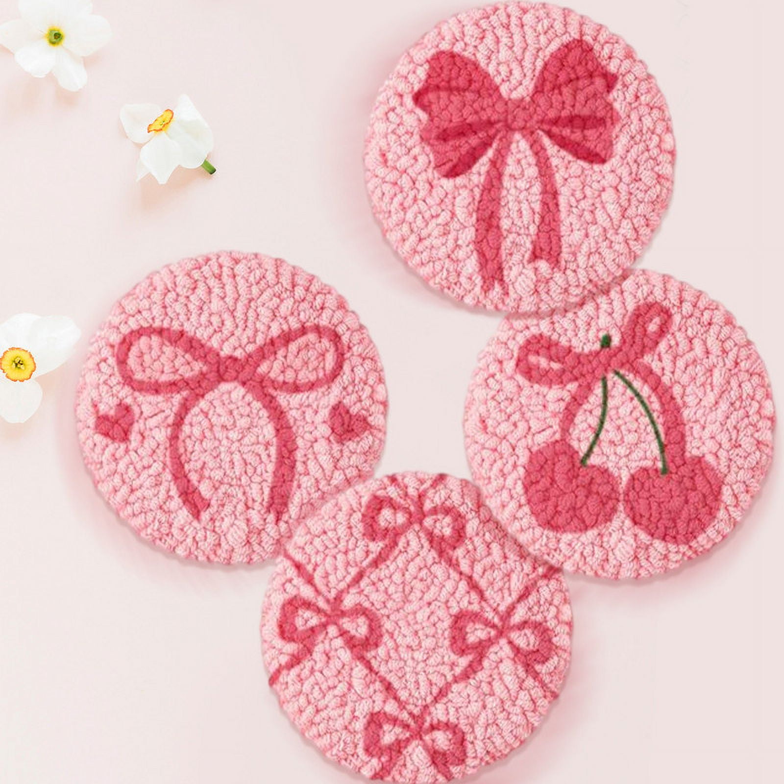 Flowers and Leaves Punch Needle Coasters Kit,6-pattern punch needle Needle Coasters Kit ,Punch Art for Beginners,Suitable for Home Decoration