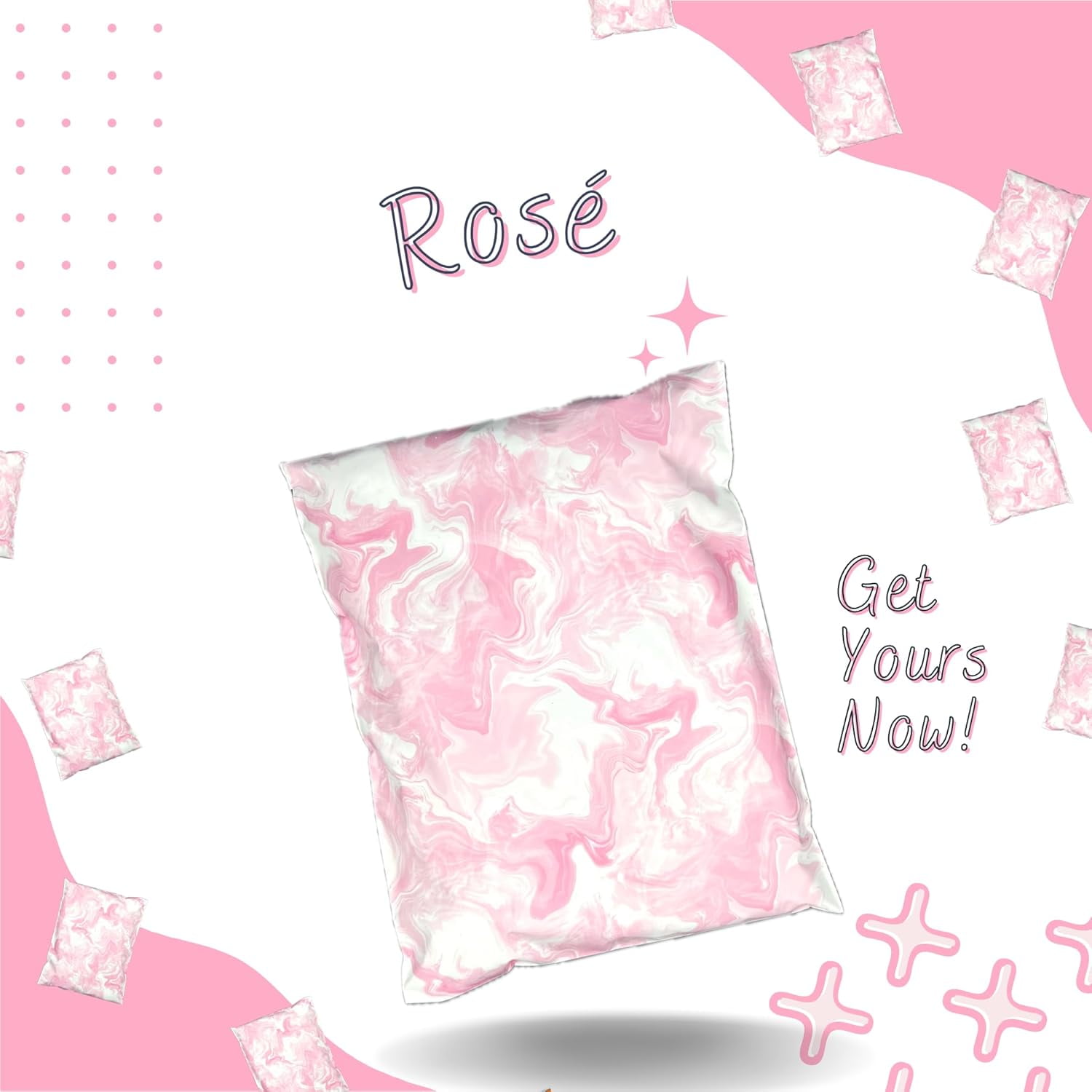 Hawk Poly Mailers 10x13 Cute Pink Marble Heavy Duty 3.15mil Tamper-Evident & Self-Sealing Shipping Envelopes for Small Businesses Printed Waterproof Mailing Bags Non Padded (Rosé, 10x13)