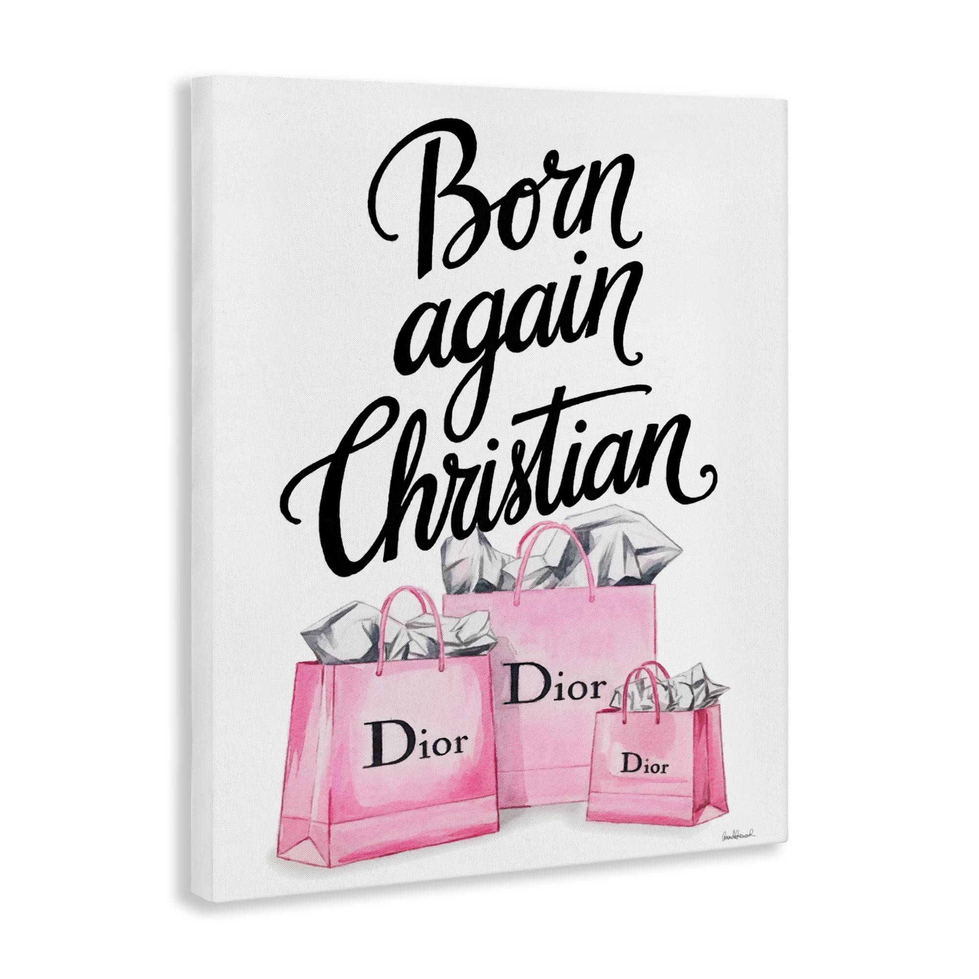 Pink Bags Born Again Christian Canvas Wall Art, design by Amanda Greenwood