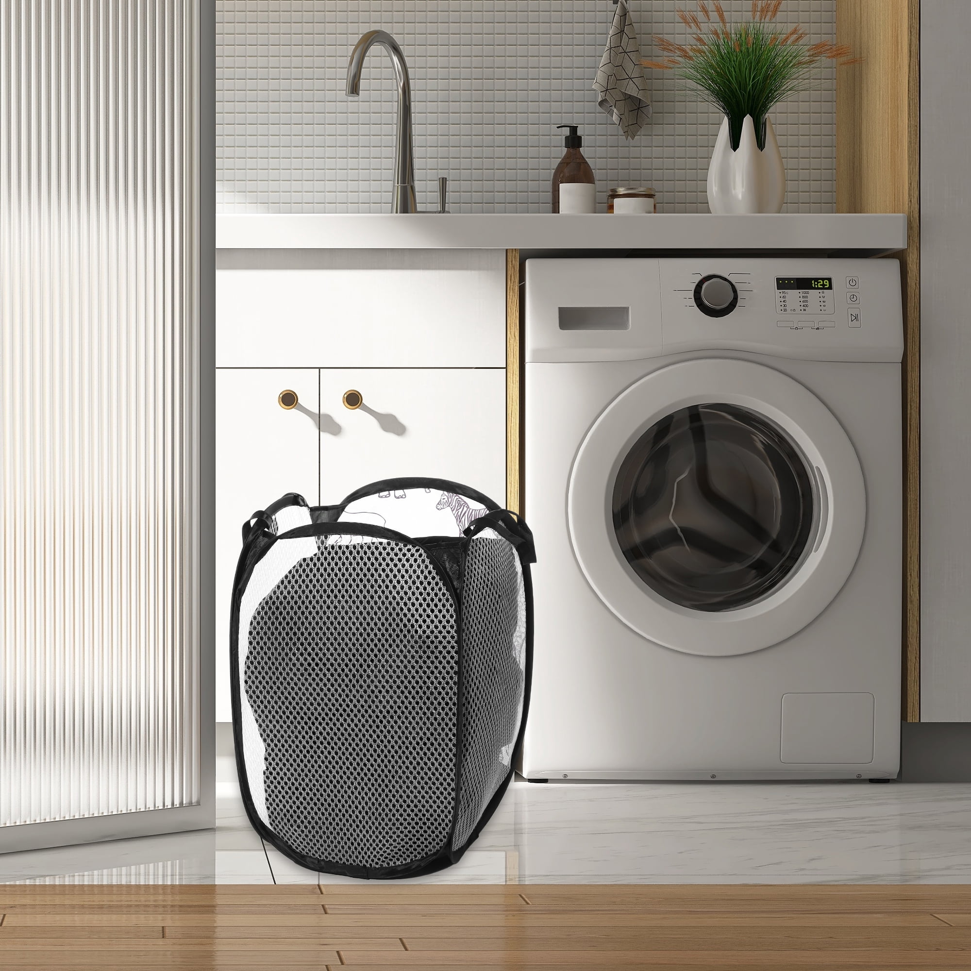 Unique Bargains Folding Laundry Basket Durable Hamper 1PC Black