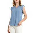 thumbnail image 6 of MODA NOVA Junior's Ruffled Trim Sleeveless Vintage Ruched Blouses Tops Grey Blue XXL, 6 of 6