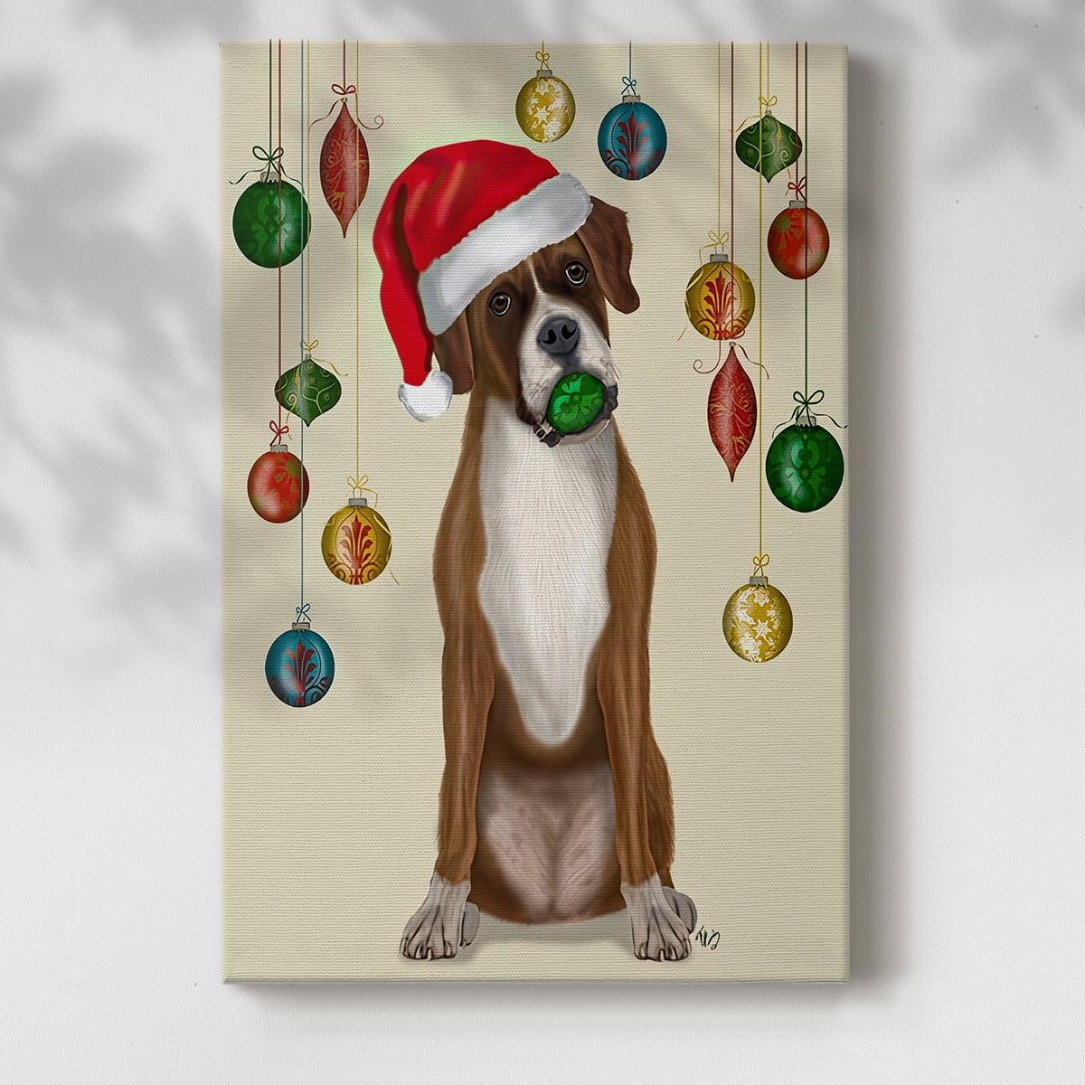 Christmas Boxer and Bauble Ball- Gallery Wrapped Canvas