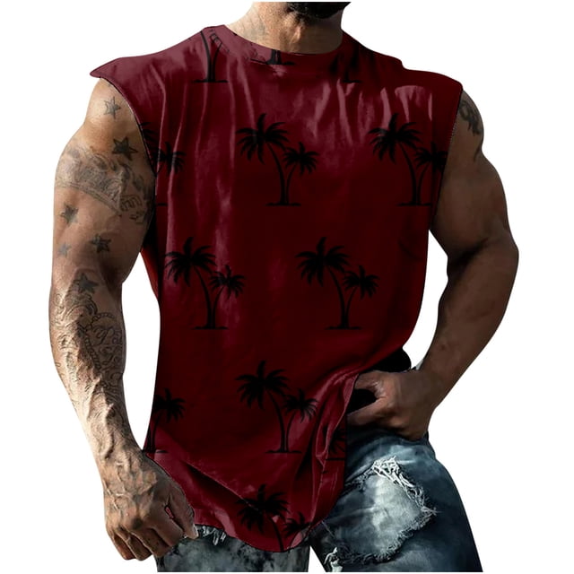 KIHOUT Débardeurs Athlétiques pour Hommes Col Rond Sport Entraînement Physique Mode Imprimé Graphique Sans Manches T-Shirt Muscle