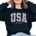 thumbnail image 2 of Floral USA Est 1776 Patriotic Varsity Graphic Casual Sweatshirt for Women, 2 of 6