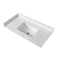 thumbnail image 5 of 43 Inch Marble Vanity Top, White Vanity Top with 3 Pre-drilled Faucet Holes, Bathroom Vanity Top with Undermount Rectangular Middle Sink and 4" Height Backsplash,  Bianco Carrara Venato    RR, 5 of 10
