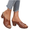 thumbnail image 5 of LOVZFMLL Sandals for Women 2025 Summer Leather Slip On Open Toe Heels Sandals for Casual Outdoor Beach Vacation Chunky Sandals Brown 7.5, 5 of 9