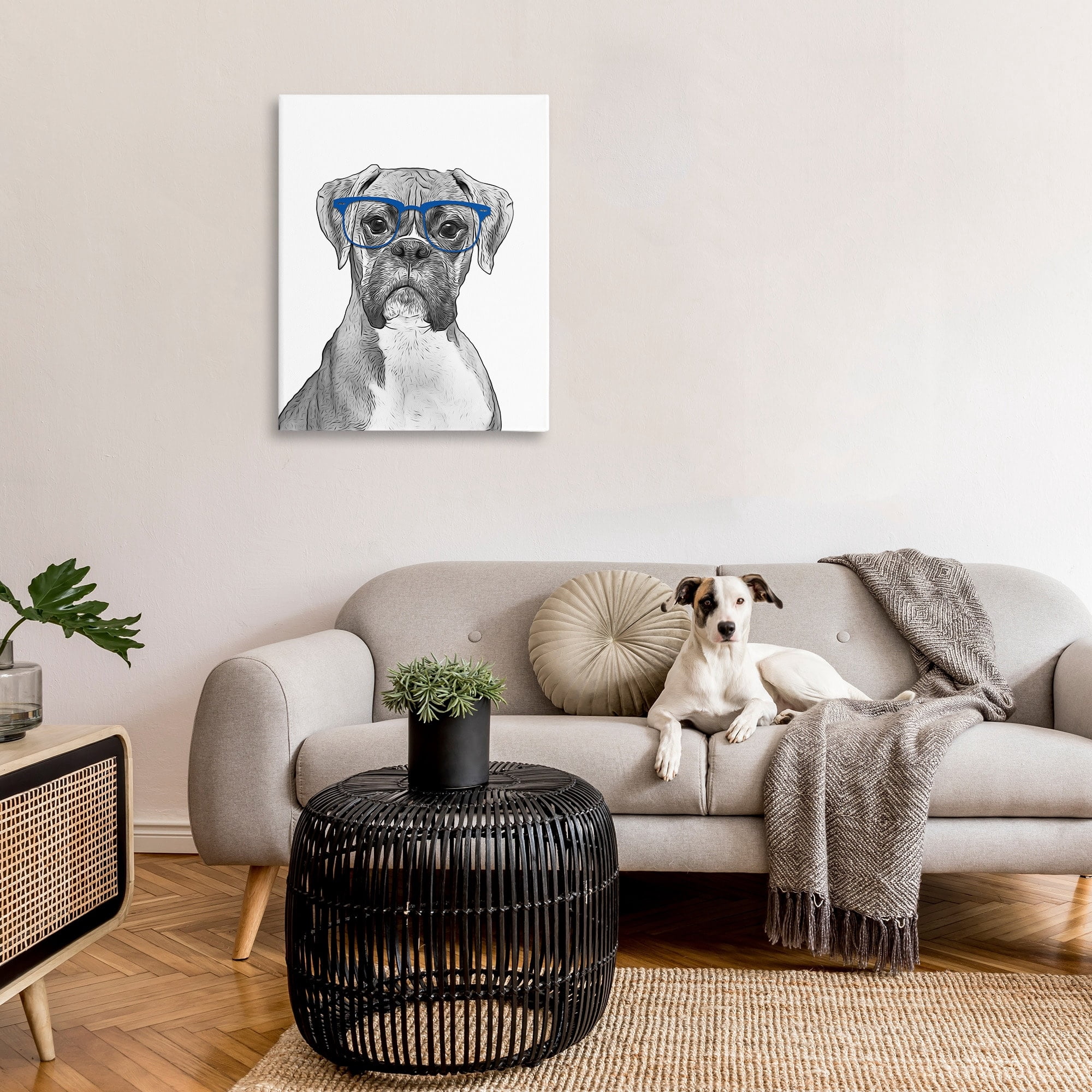 Stupell Industries Fun Boxer Dog Wearing Glasses Animals & Insects Painting Gallery Wrapped Canvas Print Wall Art