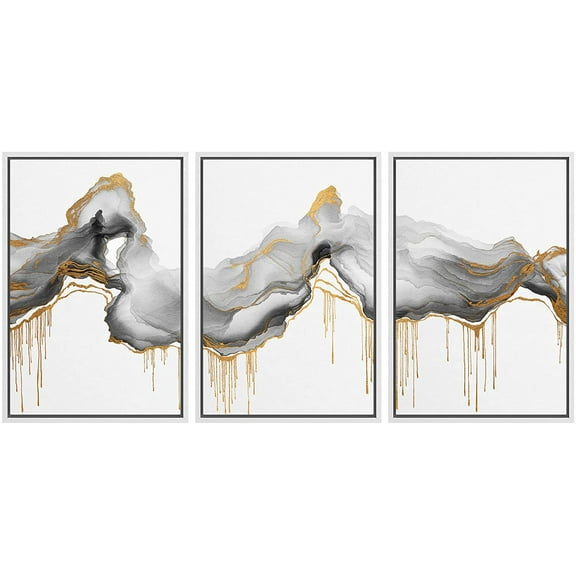 wall26 Framed Canvas Print Wall Art Set Gold Black Cloud Watercolor Pastel Paint Strokes Nature Abstract Illustrations Modern Art Rustic Landscape for Living Room, Bedroom, Office - 16"x24"