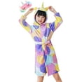 thumbnail image 1 of Girls Unicorn Hooded Fleece Bathrobe Kids Plush Flannel Robe Pajamas Gown, 1 of 7