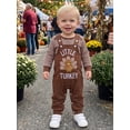 thumbnail image 2 of RUINIXCW Newborn Baby Boy Thanksgiving Outfit Infant Baby Boy Fall Winter Clothes Waffled Striped Rompers and Turkey Embroidery Overalls Pants Set, 2 of 10