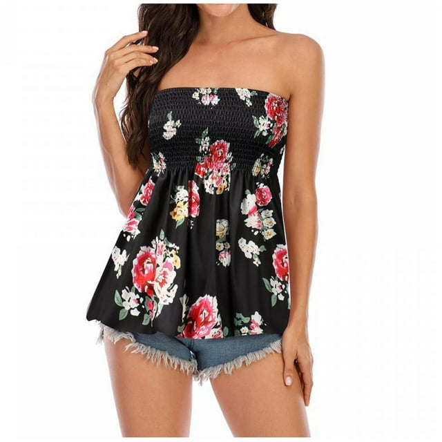 Mujeres sin tirantes Bandeau Tank Tops Verano Casual Sin mangas Tube Shirt Blusa Tanks Top Fridja qr4286