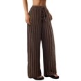 thumbnail image 2 of Women'S Striped High Waist Drawstring Wide Leg Loose Casual Trousers with Pockets Dark Brown XL, 2 of 9