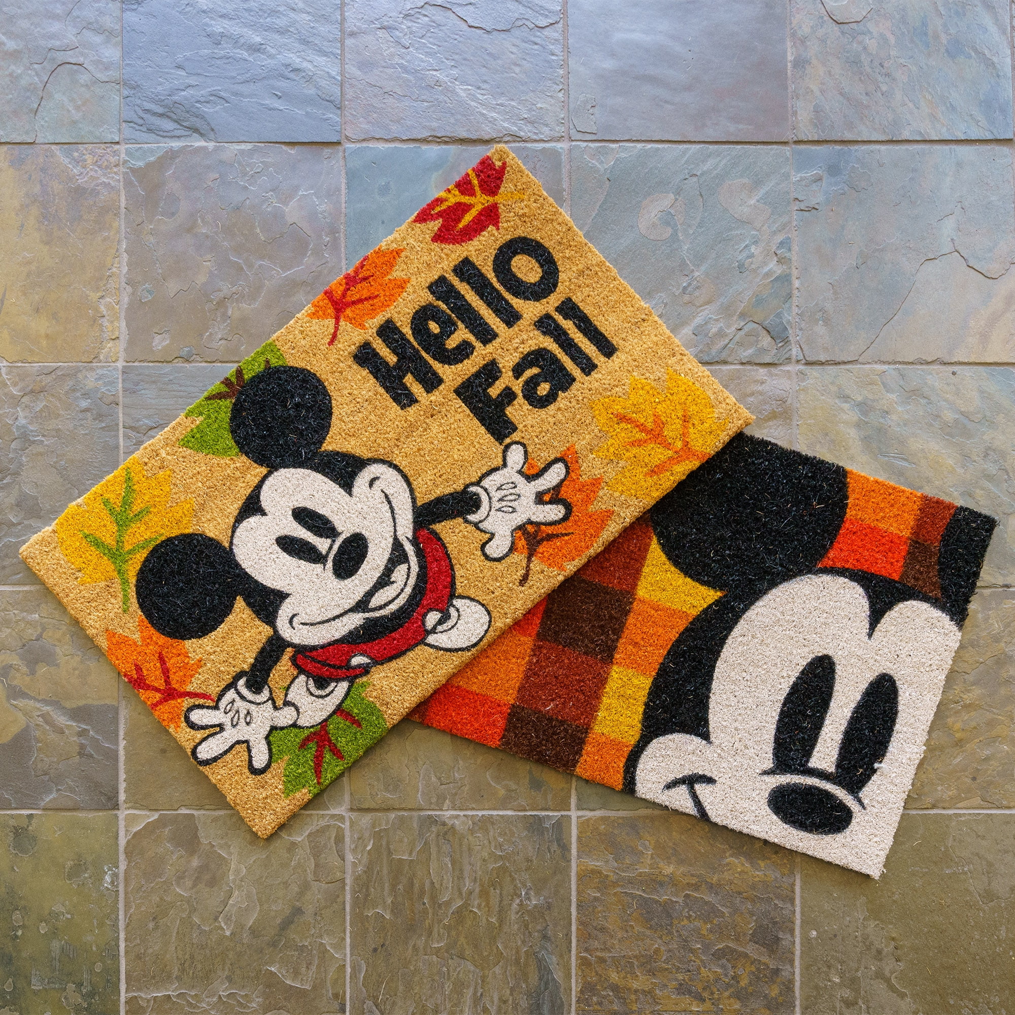 Disney Mickey Mouse Natural Coir Hello Fall Door Mats Set, 18x30 Inches, 2 Pack
