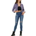 thumbnail image 3 of Allegra K Women's Button Down Long Sleeves Cropped Denim Jacket, 3 of 6