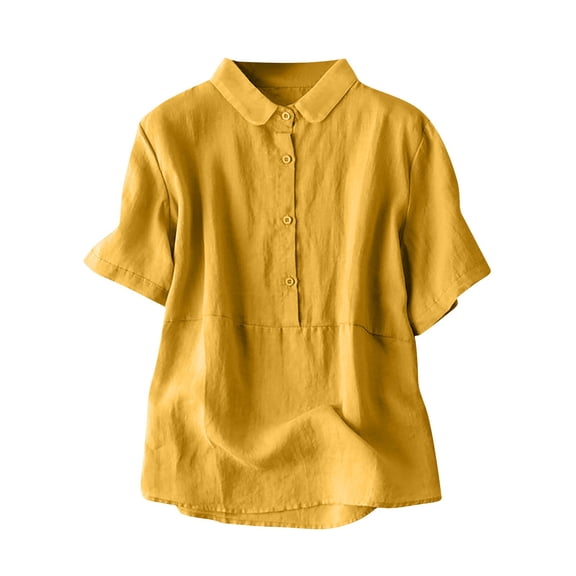 ZyeKqe Cotton Linen Tops for Women Short Sleeve Shirts Solid Color Blouses Tops Summer Clothes
