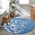 thumbnail image 3 of Spring Floral Round Area Rug 3Ft Washable Small Circle Rugs for Kitchen Entryway, White Cherry Blossom Fowers Sky Blue Non-Slip Carpet Floor Mats Indoor Outdoor Carpet Runner Aesthetic Home Decor, 3 of 8