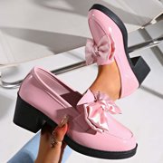 Womens Platform Shoes Chunky Mary Jane Heels Bow Court Shoes Pink 8.5