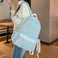 thumbnail image 4 of Cute Aesthetic School Backpack, Solid Color Backpack with Zippered Side Pocket, Waterproof Bookbag for Middle School College (Blue), 4 of 6
