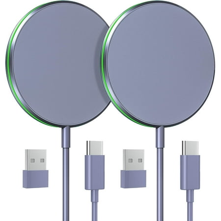 2 Pack Magnetic Wireless Charger 15W Fast Apple Mag-Safe Charger for iPhone 1716/15/14/13/12 Series Magnet Wireless Charging Pad for AirPods 3/2/Pro Mag Safe Charger with 5ft Dual Charging Port Cable