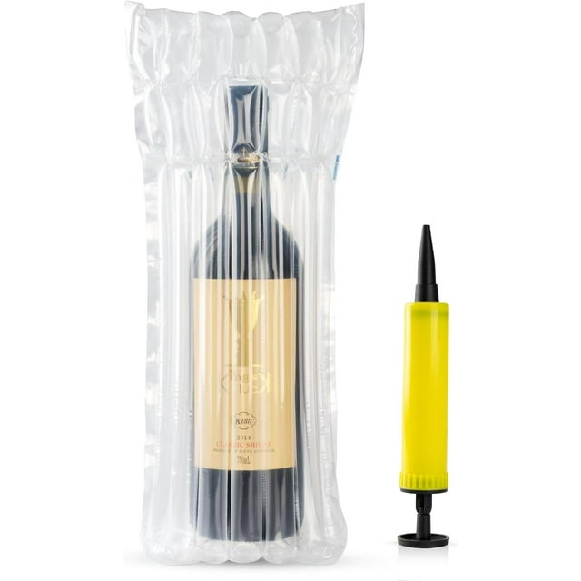 20 PCS Wine Bottle Travel Protector Bags,MYFUTONG Inflatable Air Column Packaging Bubble Bag with Free Inflator Pump, Reusable Bottle Protector Bag for travel,Safe Choice for Wine Transportation.