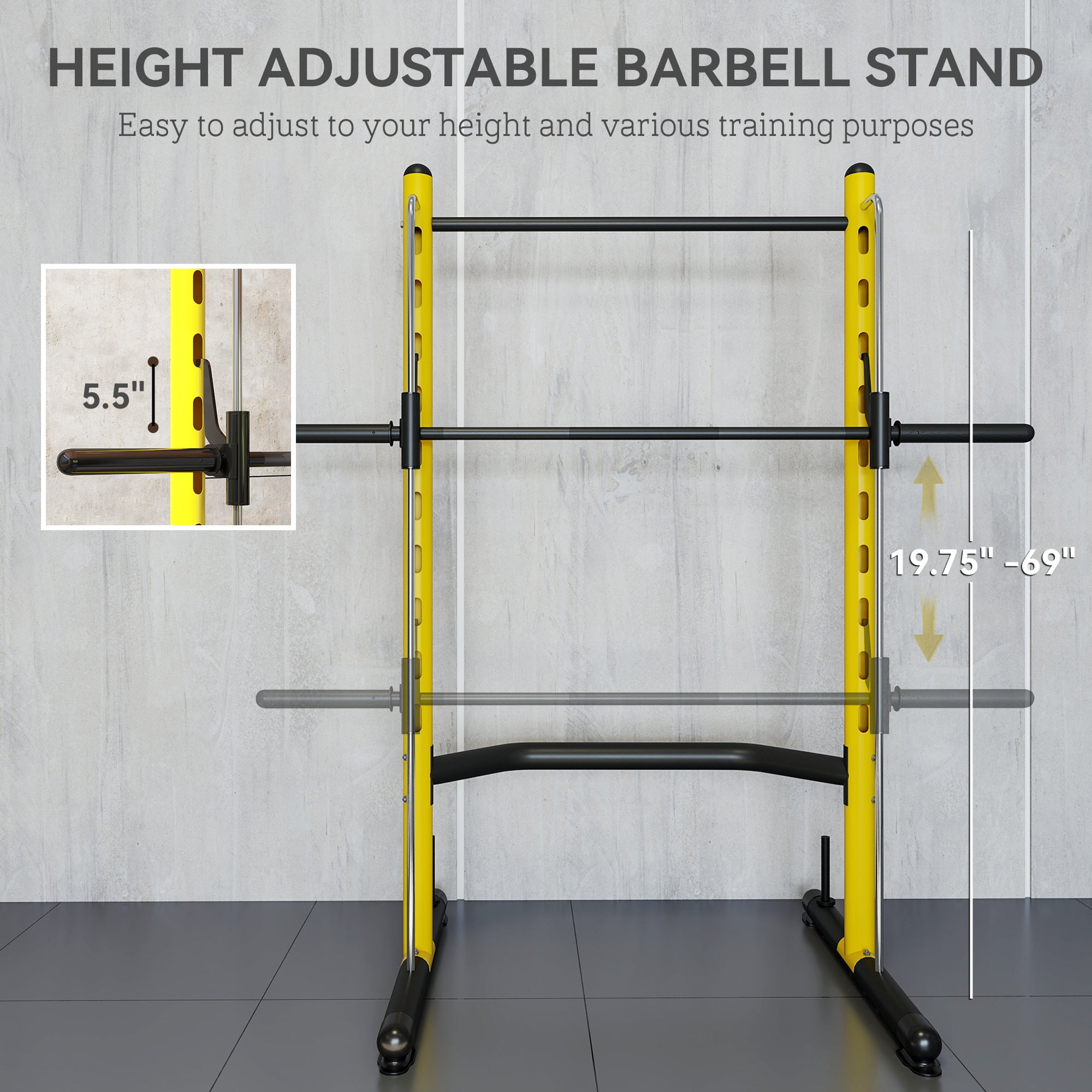 Soozier Adjustable Squat Rack with Pull Up Bar and Barbell Bar, Multi-Function Bench Press Weight Lifting Equipment, Yellow