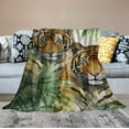 thumbnail image 2 of JRXY  African Tiger Throw Blanket Watercolor Exotic African Tiger Jungle Animal Safari Palm Flannel Throws Blanket for Couch, Bed, Chair, Traveling and Camping White, 2 of 6