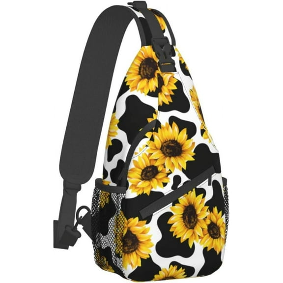 NICKSUN Cow Sunflower Print Backpack Chest Sling Bag Crossbody Shoulder Bag Daypack for Outdoor Hiking Travel Women Men