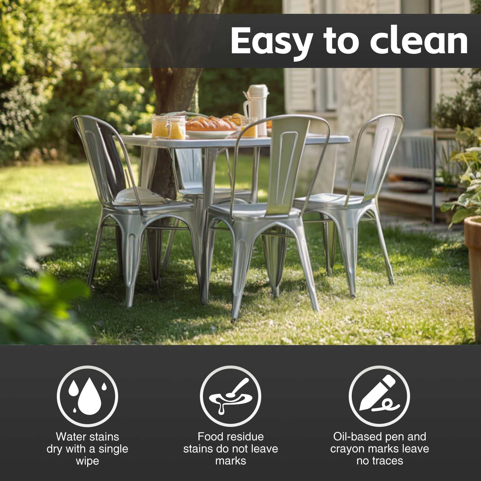 SOLEGGIATA Metal Dining Chairs Set of 4 Silver Outdoor Metal Chairs for Farmhouse Kitchen,Bistro,Dining Room,Patio Moonlight Silver Color
