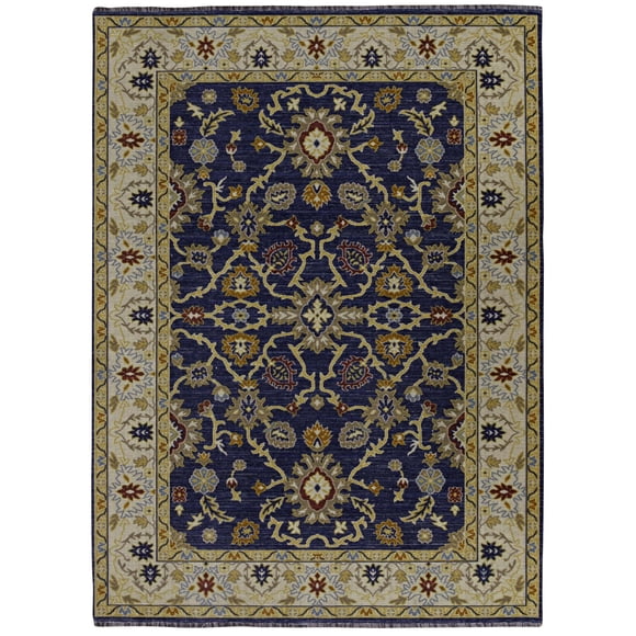 Linon Logan Marmara Polyester 2' X 3' Accent Rug in Navy and Ivory