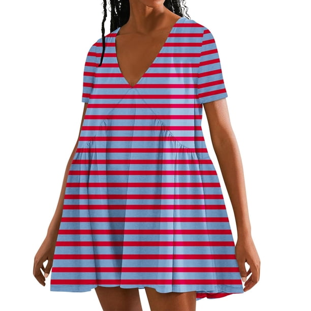Puntoco Vestido De Manga Corta Con Cuello En V, Vestido De Manga Corta De Verano De Color Sólido Para Mujer Púrpura M