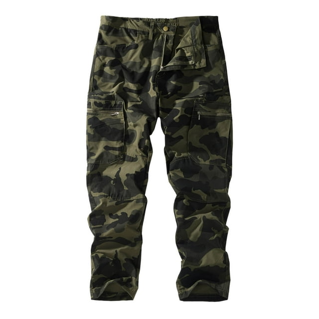 Men's Cargo Work Pants Straight Leg Outdoor Utility Trousers with Zipper Pocket and Camo Print Design for Daily Wear