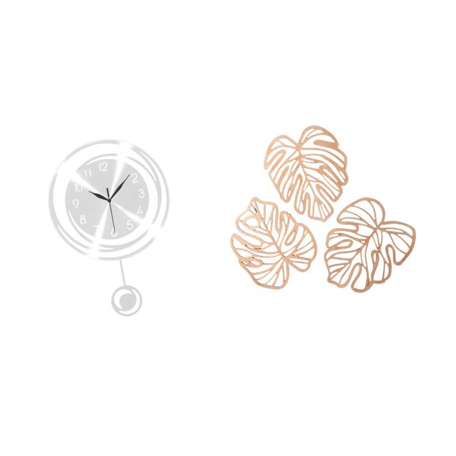 Reloj de pared con hojas de palmera, decoración de pared, placa de madera, adorno de , material acrílico y madera, silencioso, adecuado para dec