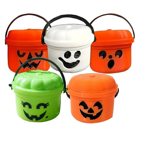 Eosunjian Desktop Centerpiece for Halloween Mini Halloween Candy Bucket Set Spooky Ghost Pumpkin Plastic Bowls with Lid Handle for Trick or Treat Multi-function